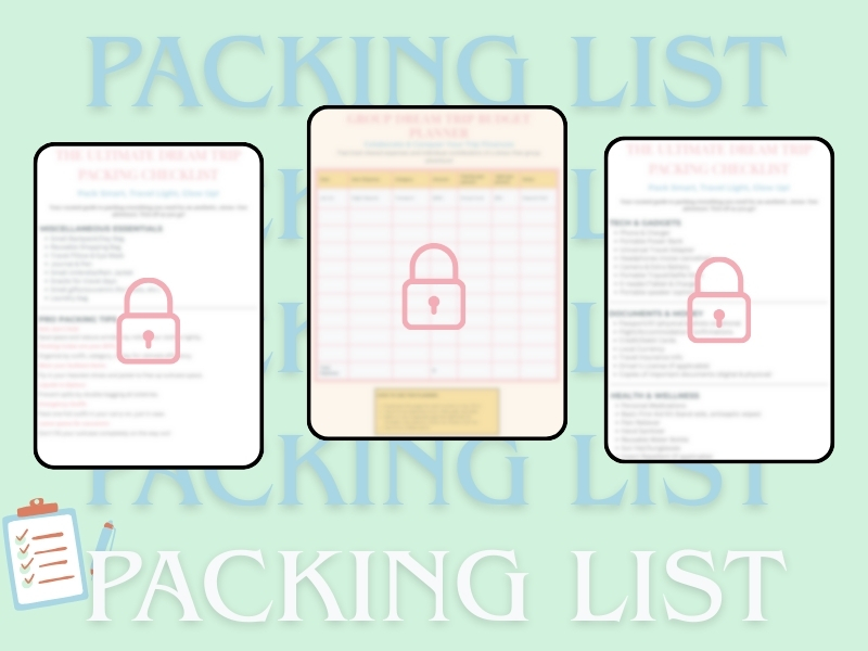 Illustration of a travel packing list with a checklist.